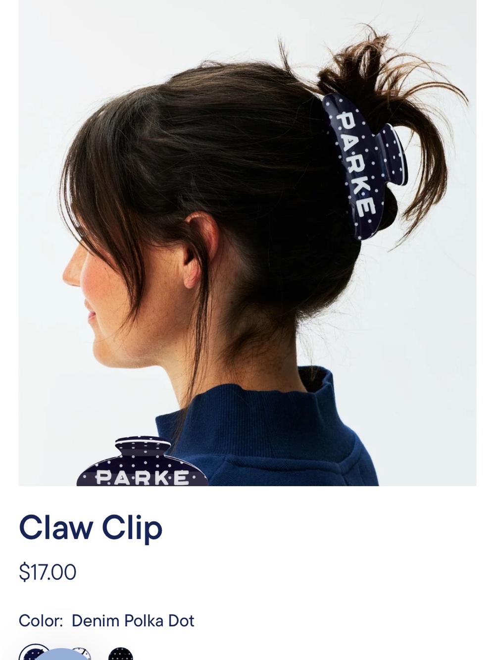 Parke Denim Polka Dot Claw Hair Clip